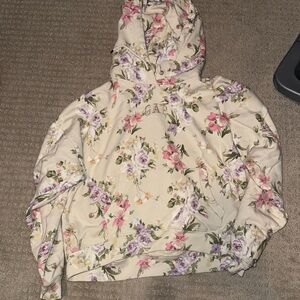 GAP Cream Floral Hoodie with Pink and Green Accents